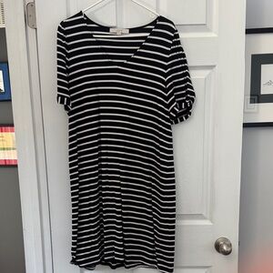 LOFT Black and White Striped Mini Dress